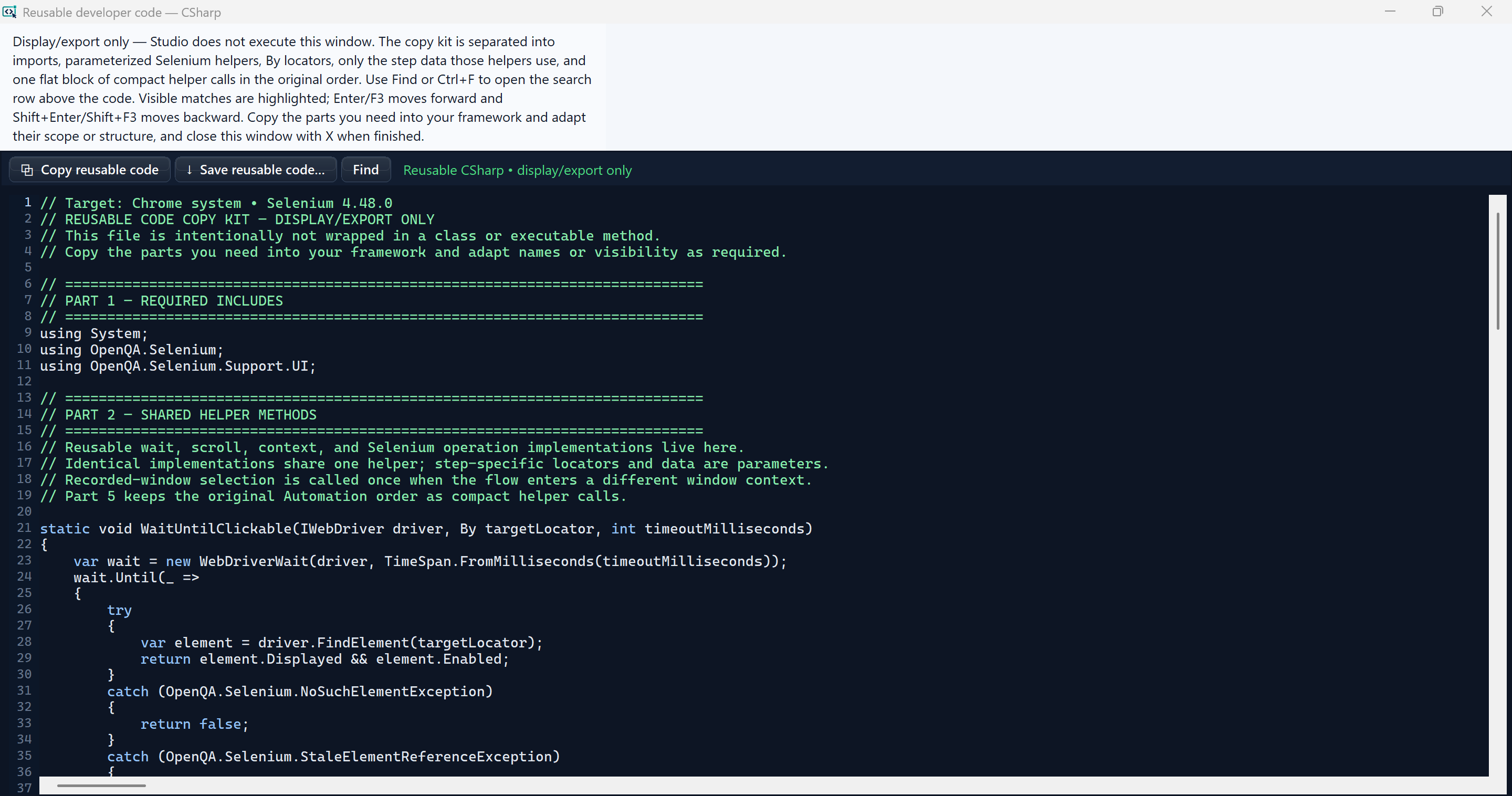 Reusable C-sharp copy kit showing required imports and shared helper methods